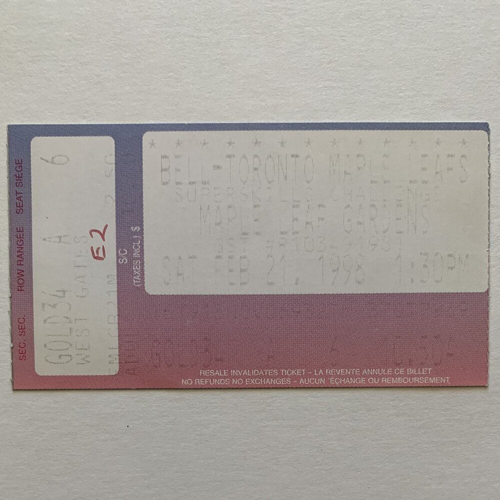 Toronto Maple Leafs 1998 Super Skills Challenge @Maple Leafs Gardens Ticket Stub